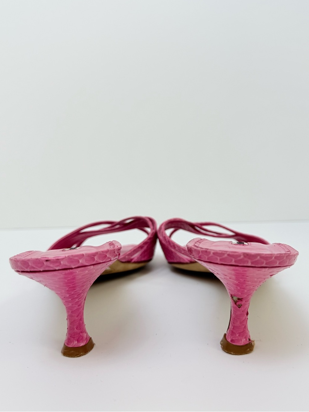 Vintage Manolo Blahnik Pink Python Snakeskin Strappy Mules Kitten Heels EU 42 - Picture 4 of 11